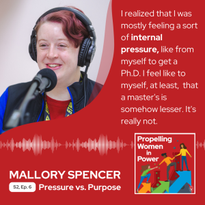 podcast information with photo of Mallory Spencer and quote